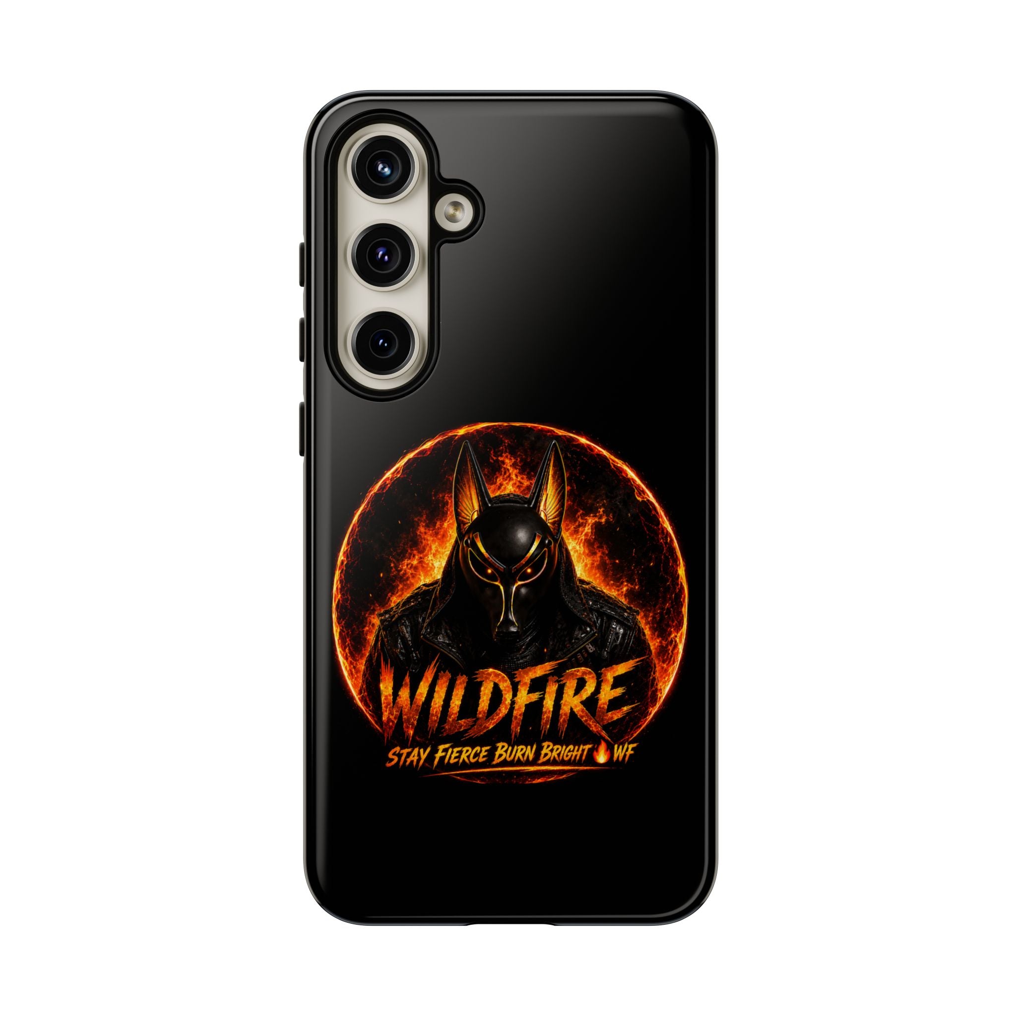 Wildfire Phone Case — Fierce Flaming Anubis Design, "Stay Fierce Burn Bright"