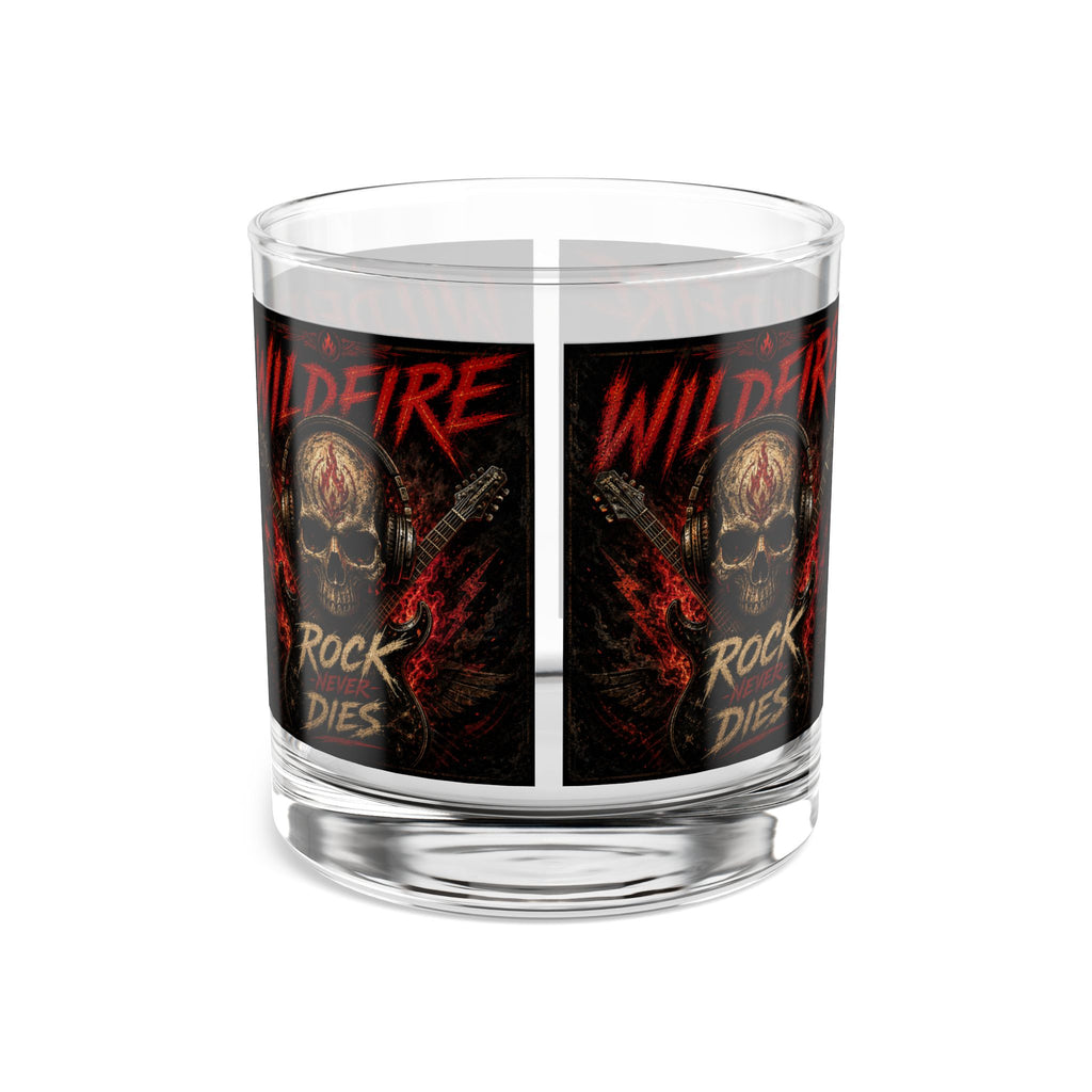 Wildfire Rock & Roll 10oz Whiskey Rocks Glass — 'Rock Never Dies' Skull Guitar Design