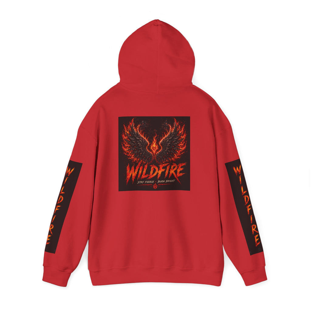 Wildfire Wings Hoodie — 'Wildfire' Flame Lettering & Back Art