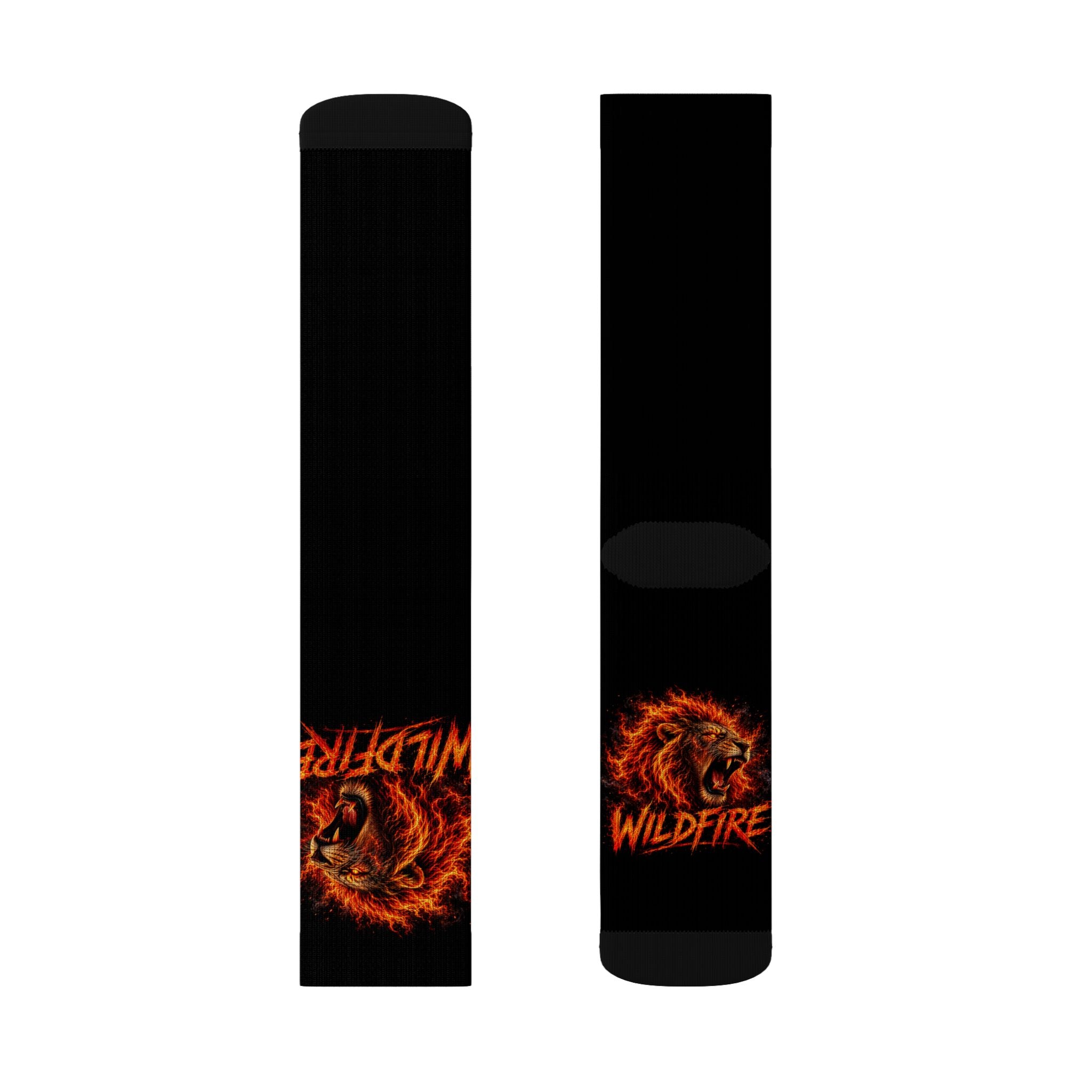 Wildfire Lion Sublimation Socks — Bold Flaming Animal Crew Socks