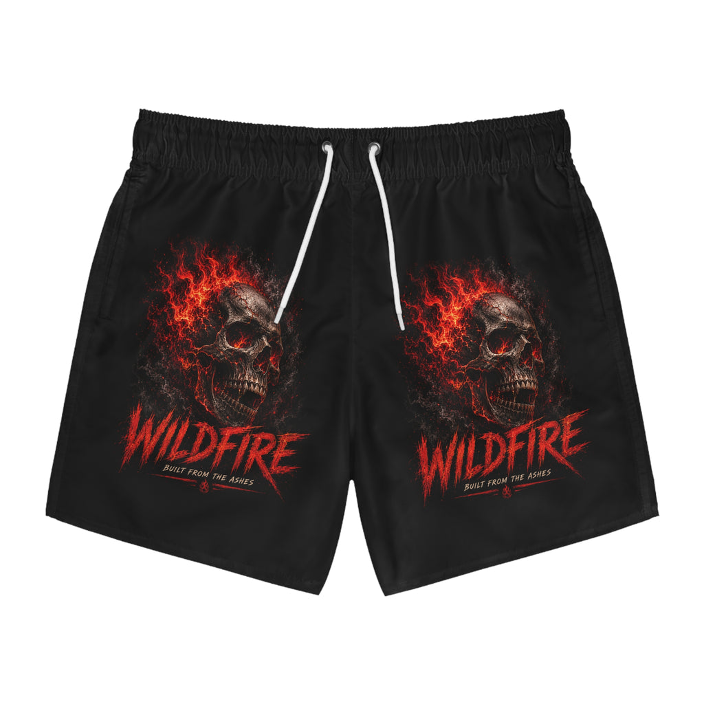 Wildfire Skull Men's Swim Trunks — Skull Graphic