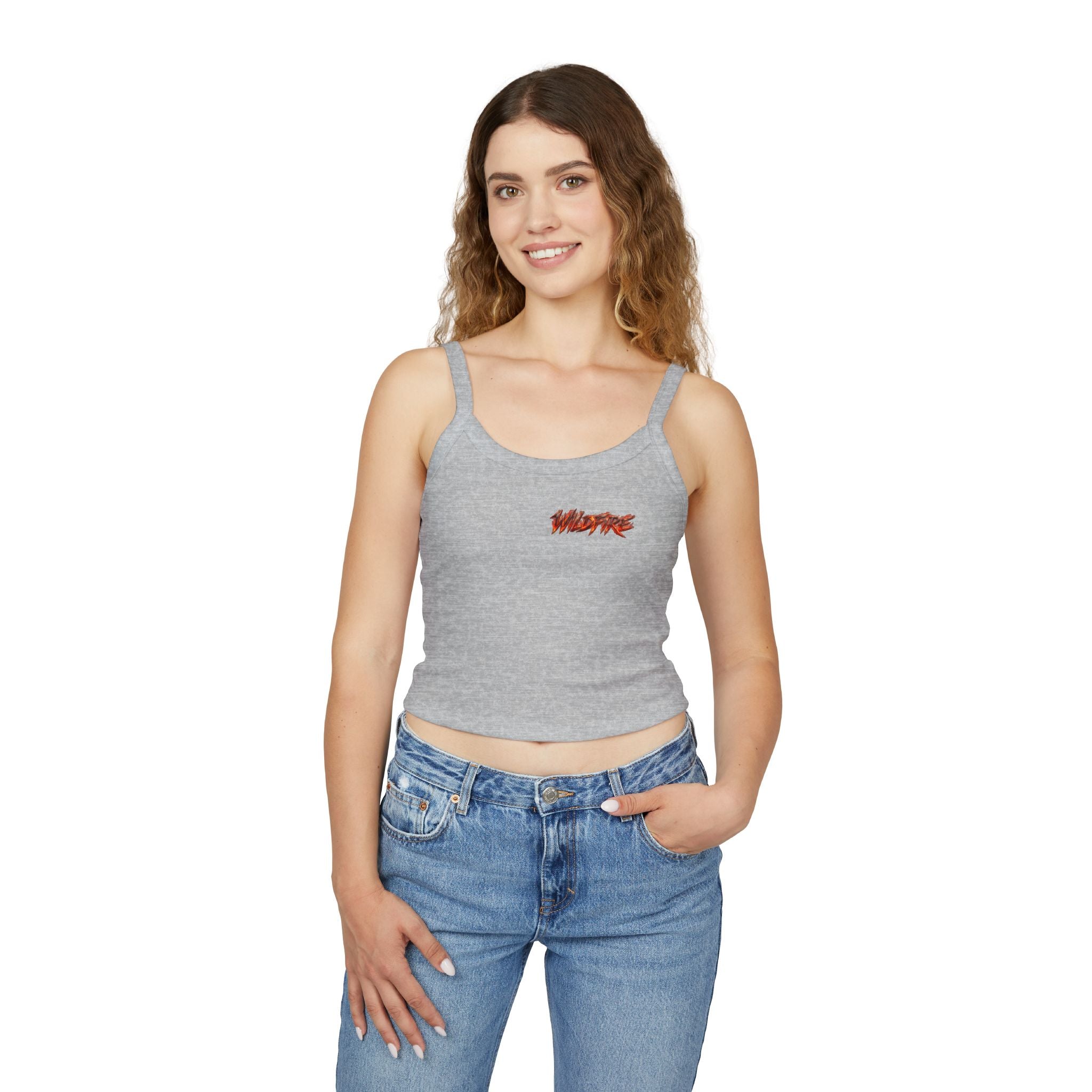 Wildfire Sekhmet Woman Spaghetti Tank Top — Fiery Egyptian Graphic Crop