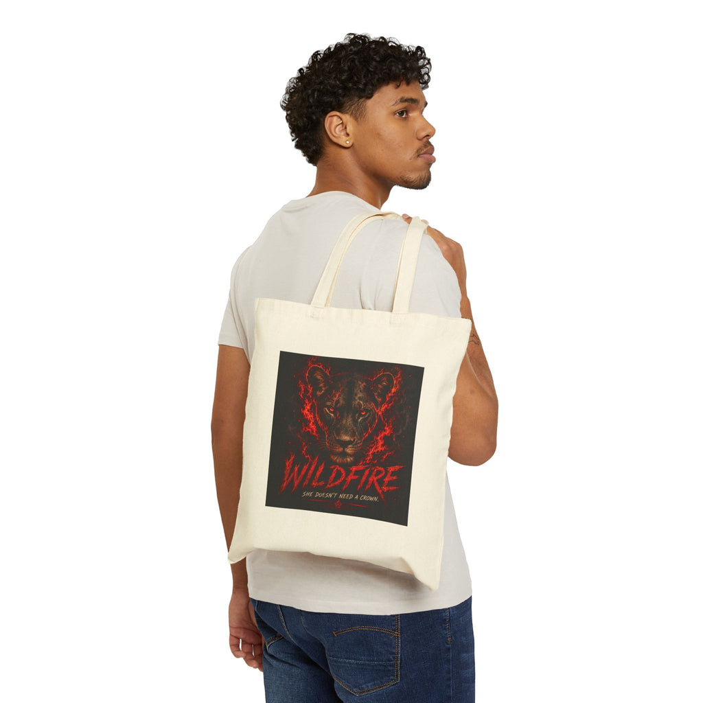 Wildfire Tote Bag — Lion & Lioness Canvas Tote, Gothic Animal Lover Gift