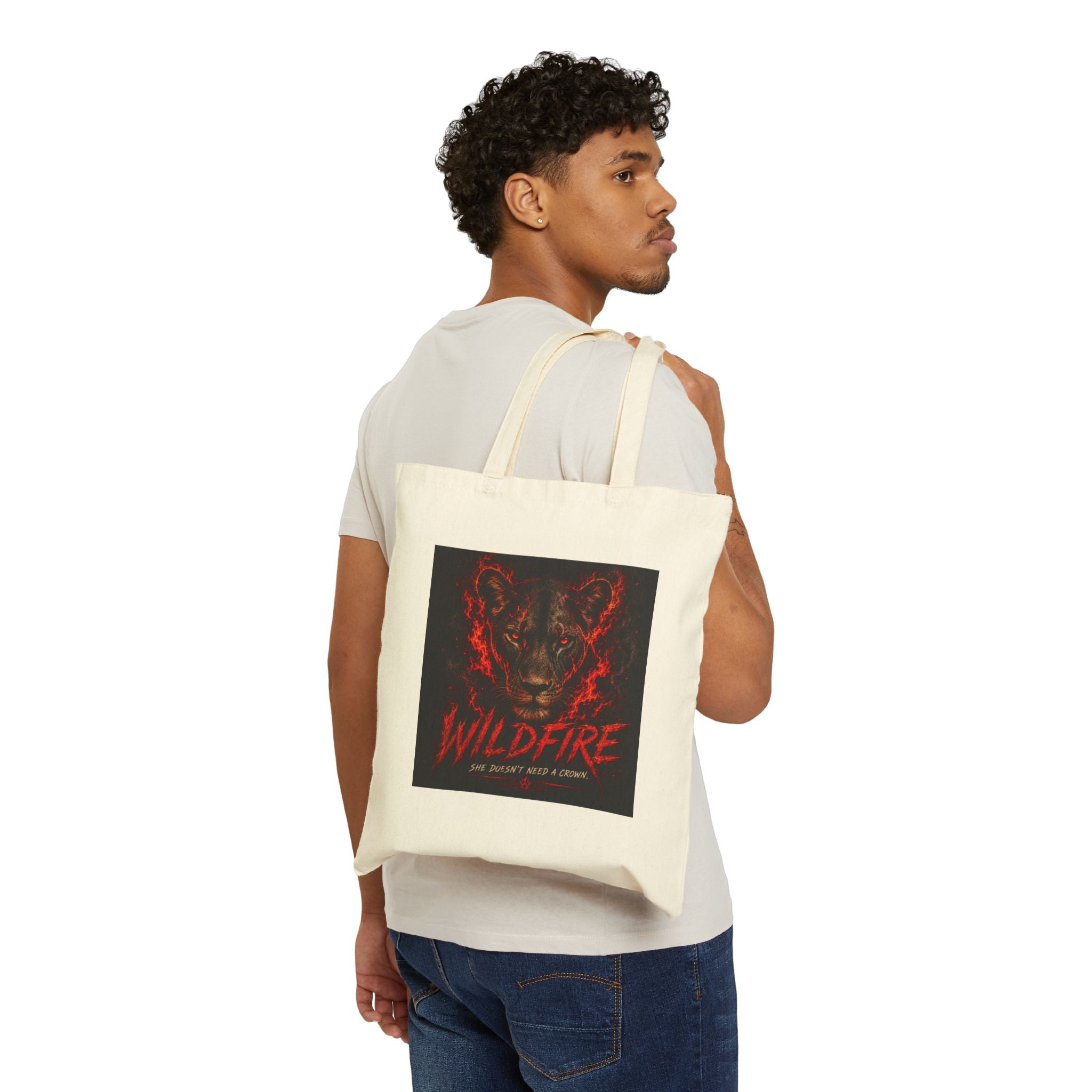 Wildfire Tote Bag — Lion & Lioness Canvas Tote, Gothic Animal Lover Gift