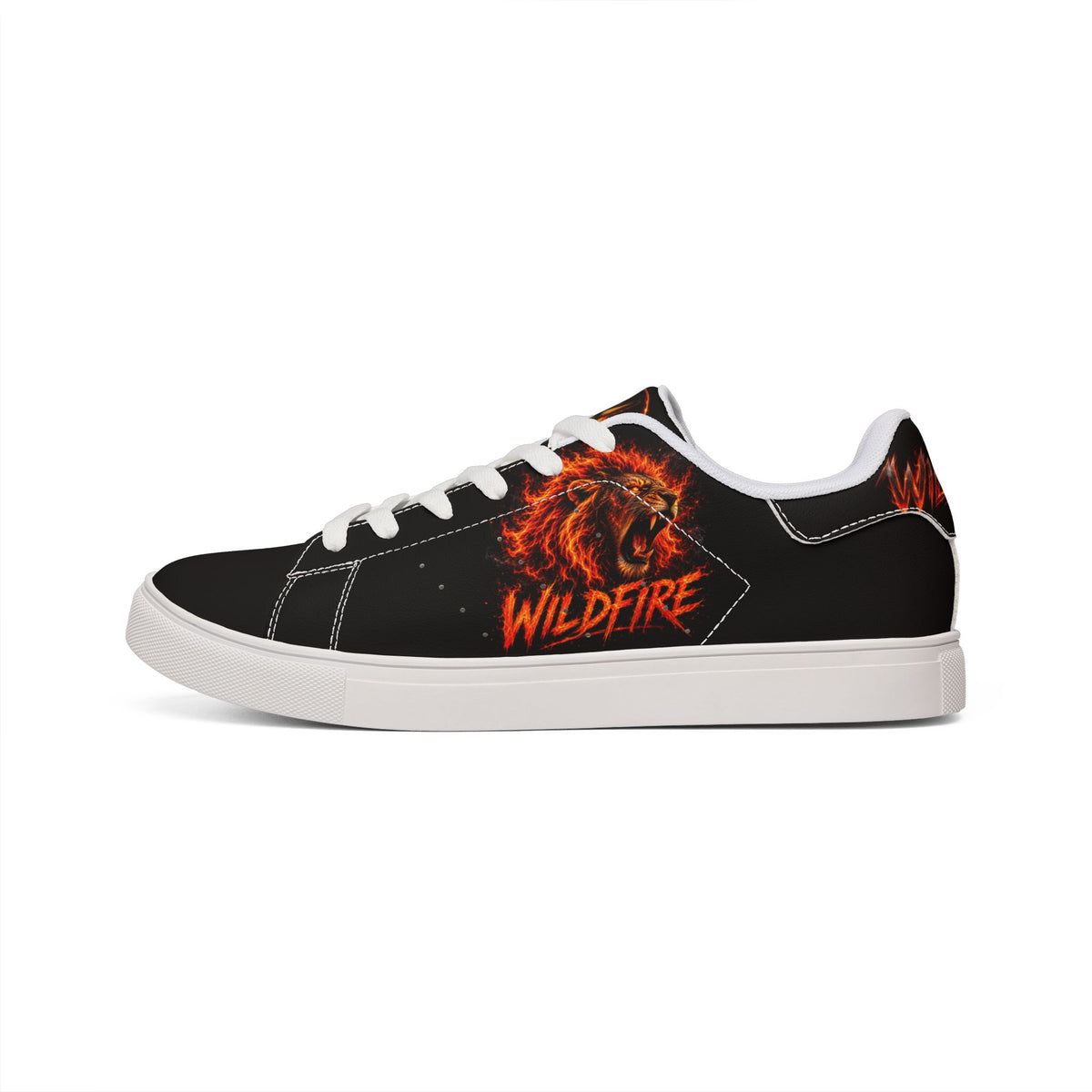 Wildfire Flame Lion Leather Sneakers — Men’s Low-Top Athletic Shoes