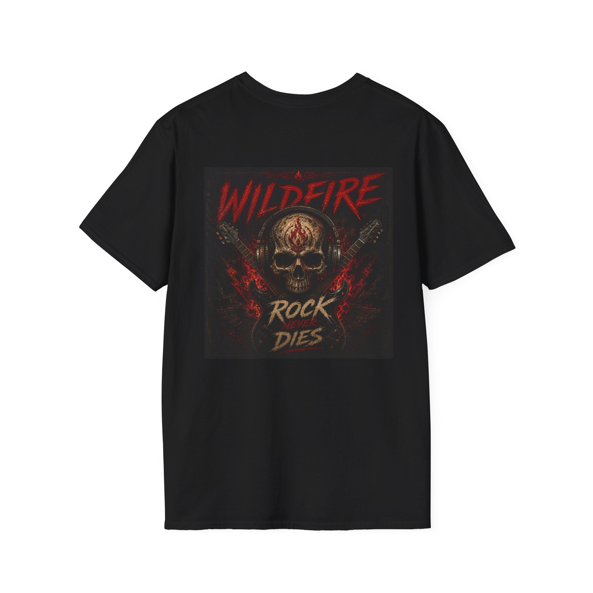 Wildfire Rock Never Dies Graphic T-Shirt — Retro Flame Logo Tee