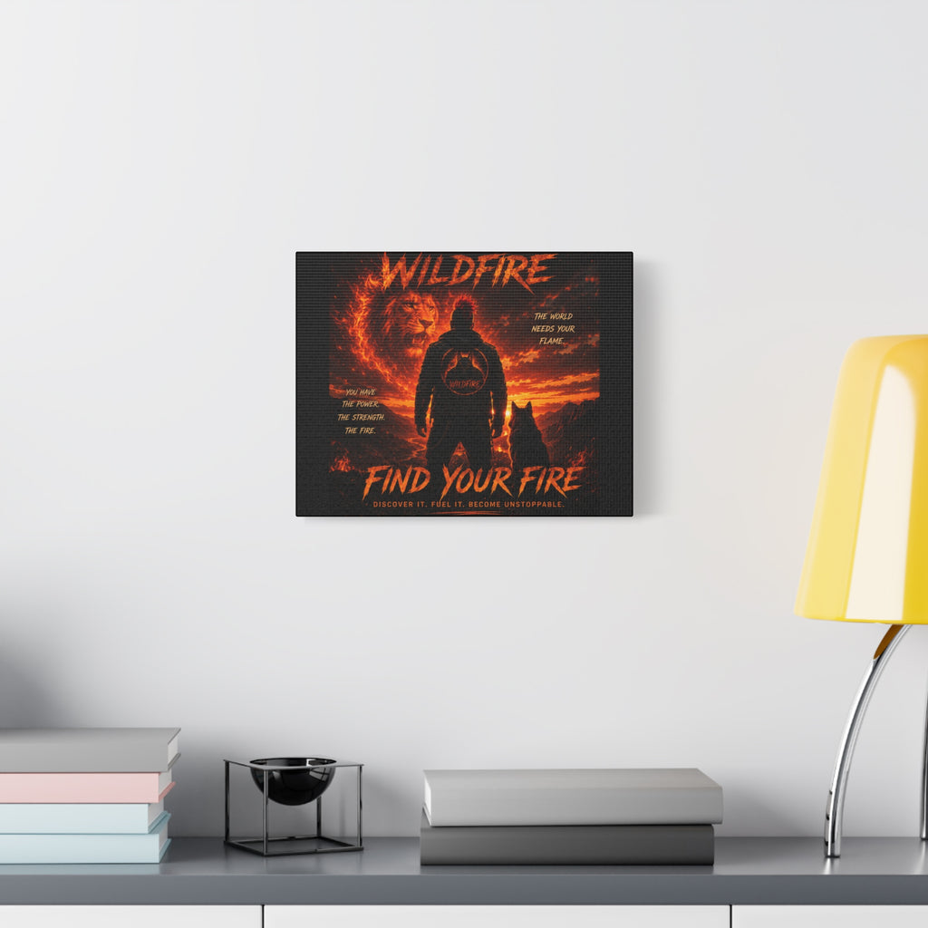Wildfire 'Find Your Fire' Matte Canvas Wall Art — Inspirational Lion & Silhouette Scene