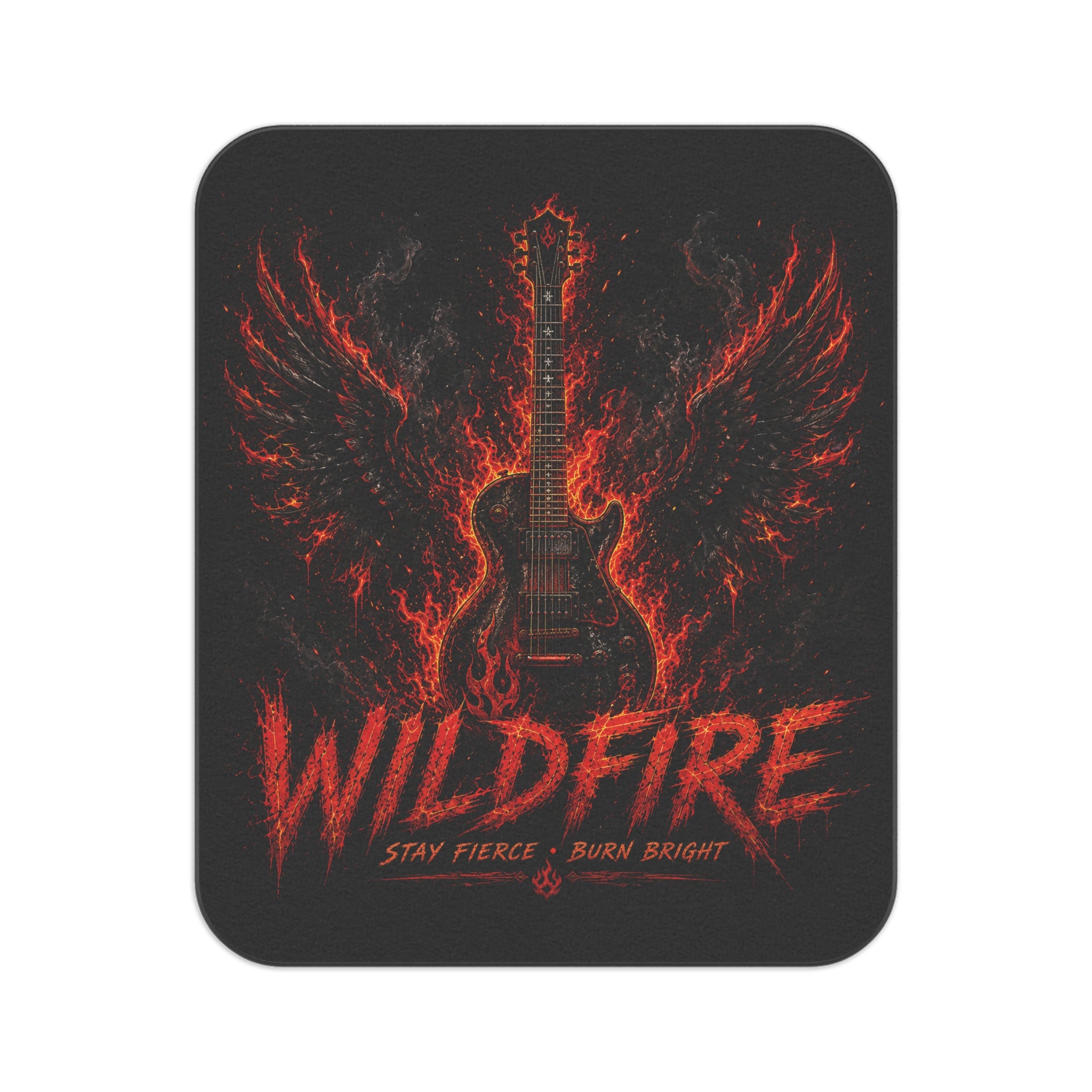 Wildfire Guitar Picnic Blanket — Rock Band Flame Design (“Stay Fierce • Burn Bright”)