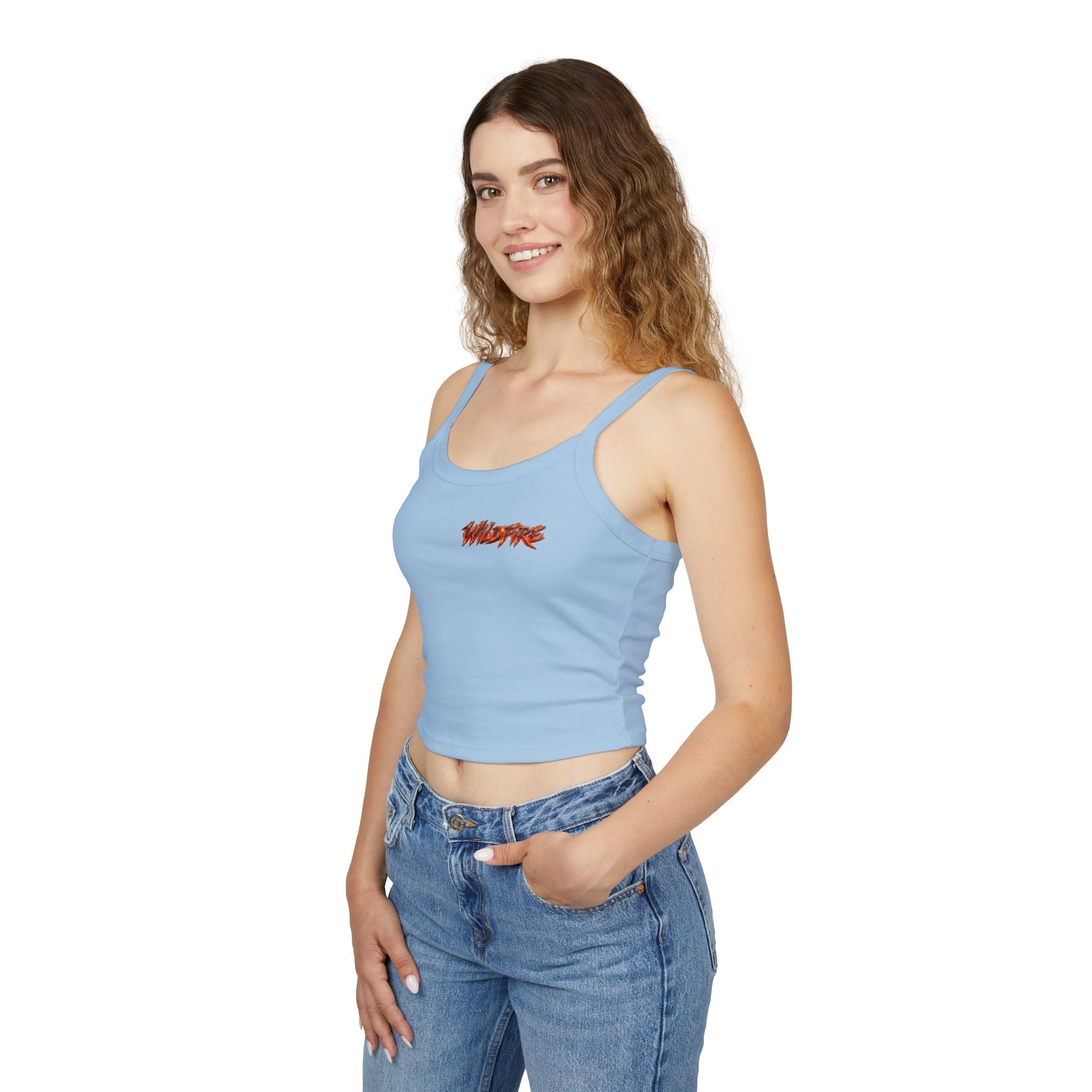 Wildfire Sekhmet Woman Spaghetti Tank Top — Fiery Egyptian Graphic Crop