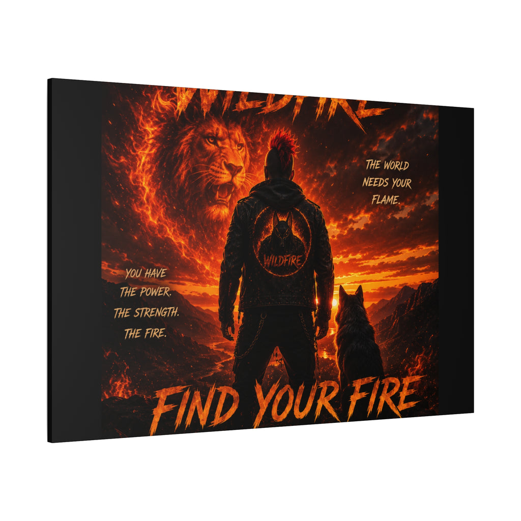 Wildfire 'Find Your Fire' Matte Canvas Wall Art — Inspirational Lion & Silhouette Scene