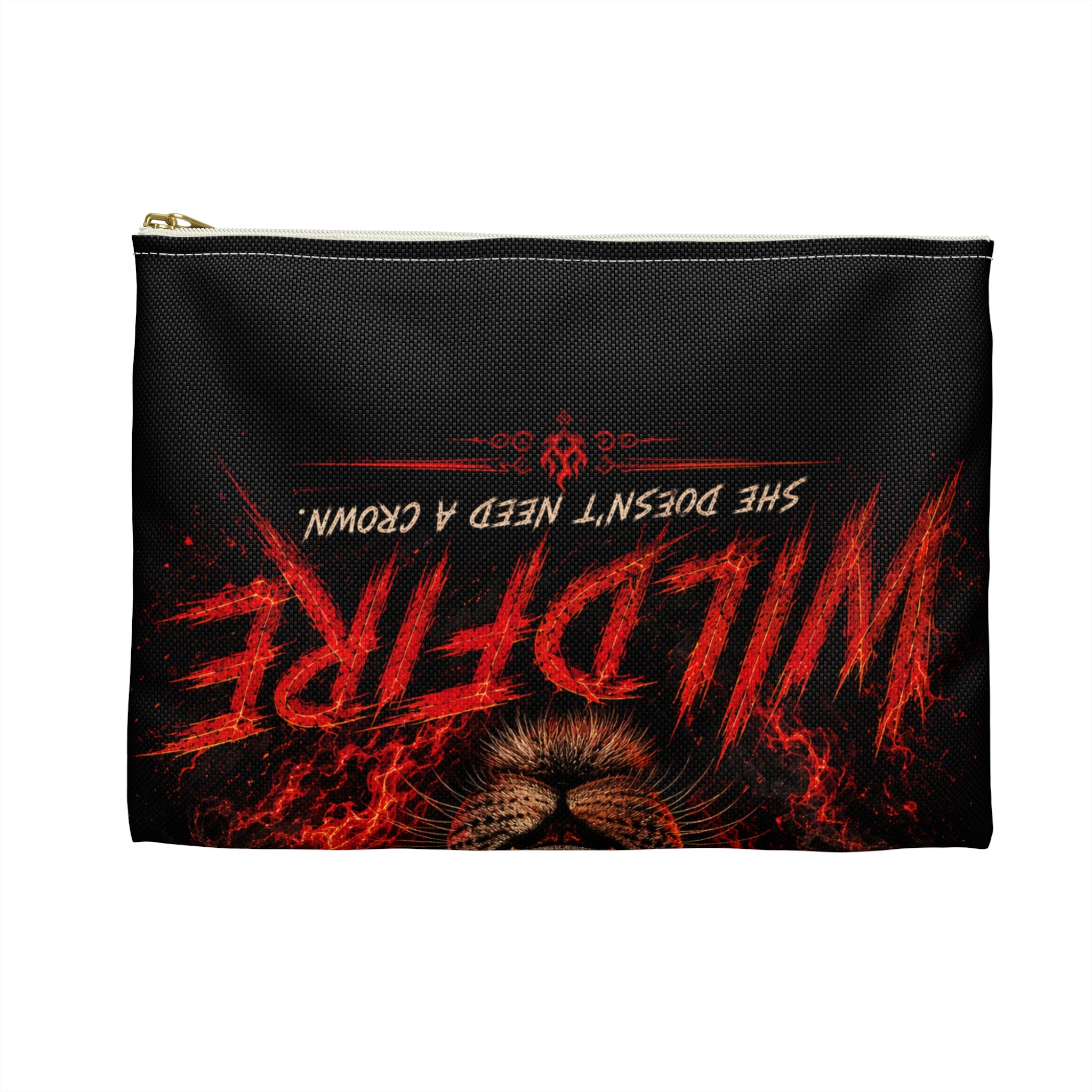 Wildfire Lion Accessory Pouch — Fiery Lion Face Zip Pouch