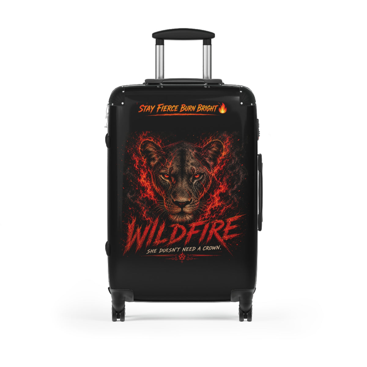 Wildfire Lioness Carry-On Suitcase – 'Stay Fierce Burn Bright' Travel Luggage