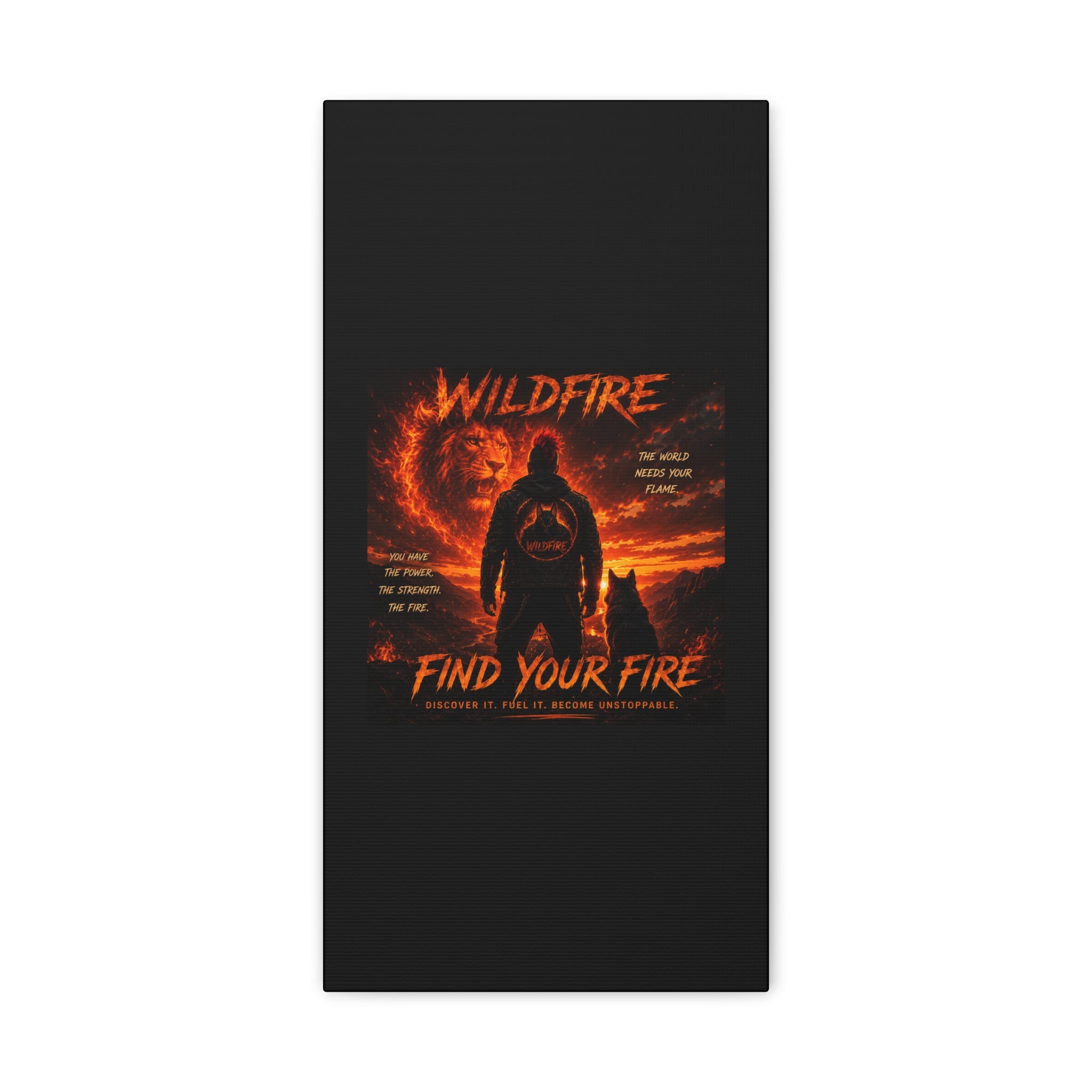 Wildfire 'Find Your Fire' Matte Canvas Wall Art — Inspirational Lion & Silhouette Scene
