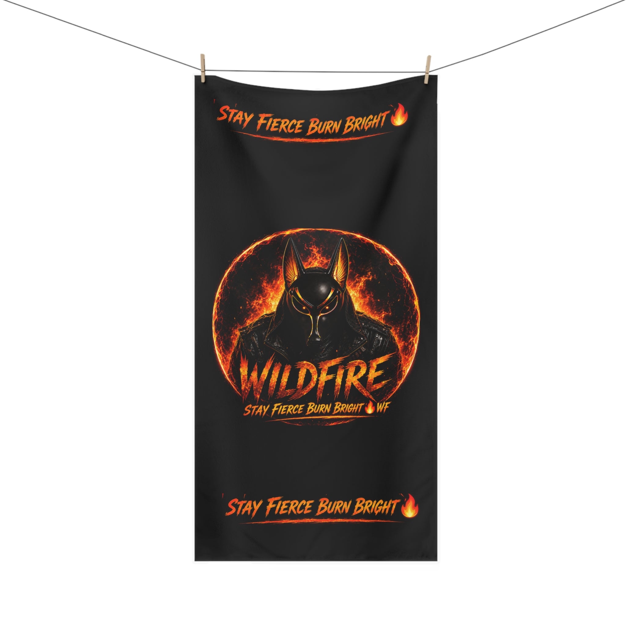 Wildfire Anubis Towel — "Stay Fierce Burn Bright" Design