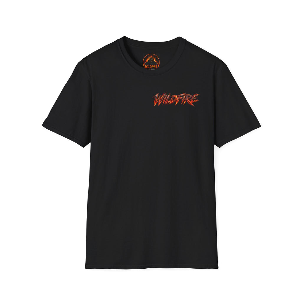 Wildfire Rock Never Dies Graphic T-Shirt — Retro Flame Logo Tee