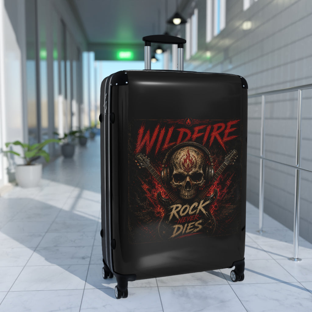 Wildfire 'Rock Never Dies' Skull Suitcase - Hard Shell Rolling Luggage for Rock Fans
