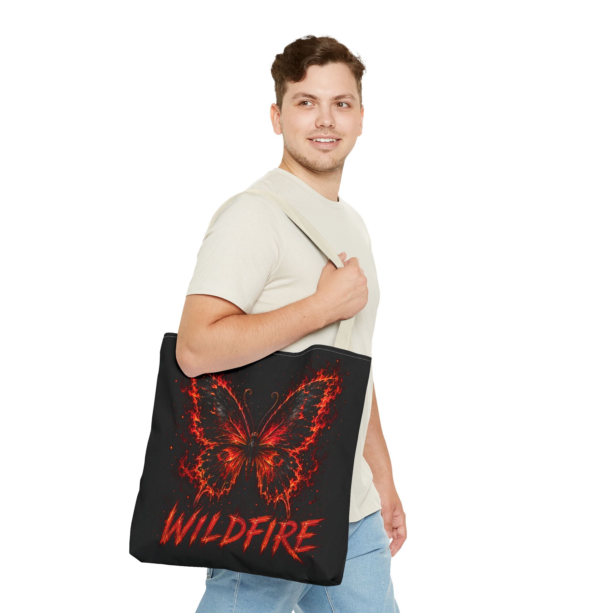 Wildfire Anubis Tote Bag — "Stay Fierce, Burn Bright" All-Over Print Tote