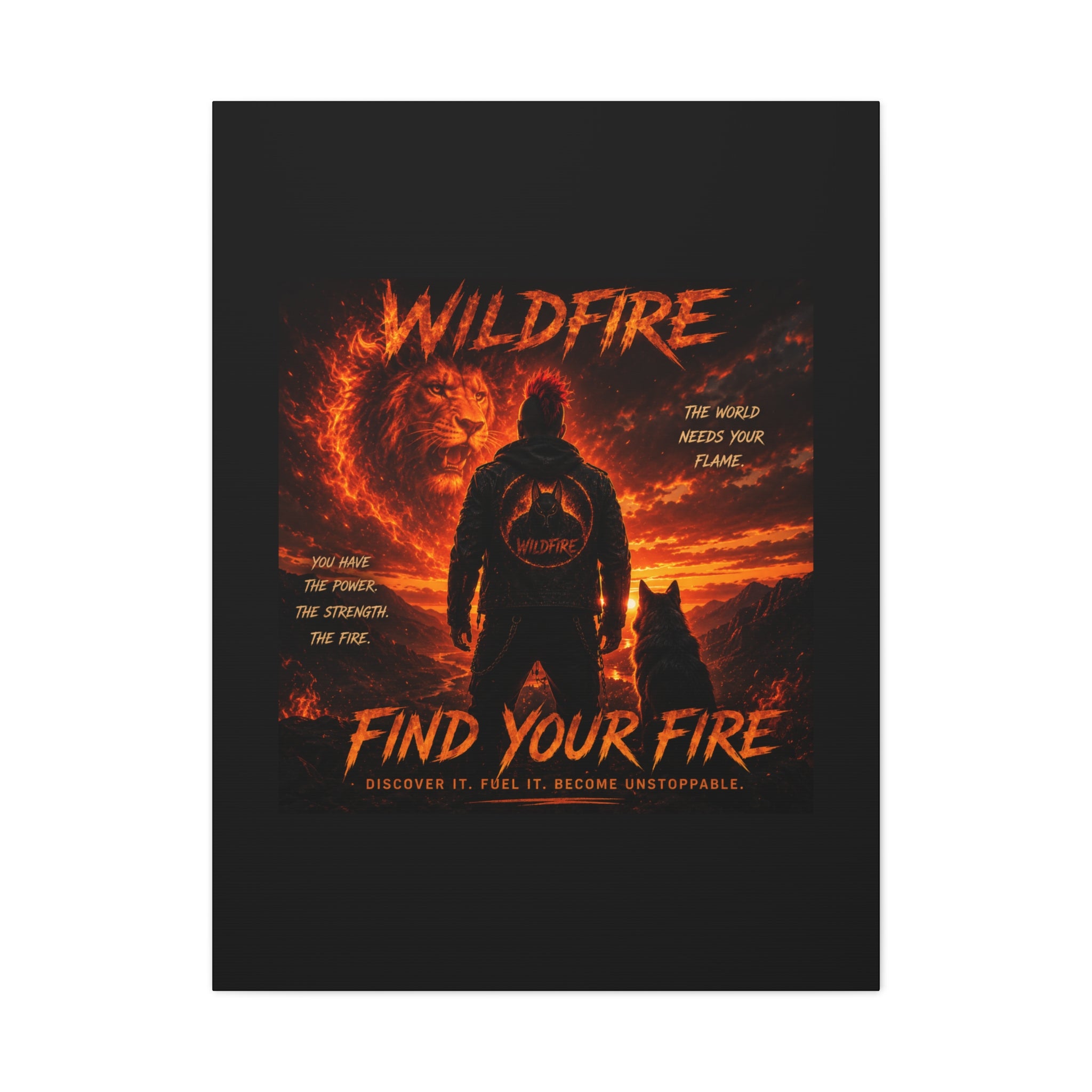 Wildfire 'Find Your Fire' Matte Canvas Wall Art — Inspirational Lion & Silhouette Scene